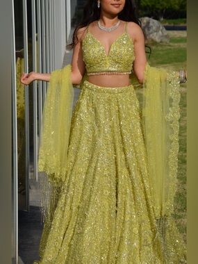 Seema Gujral Green 3-Piece Designer Lengha